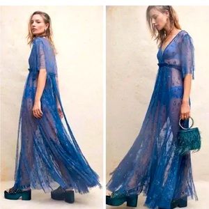 FREE PEOPLE Womens Blue Sascha Sequin Beaded Mesh Slip Maxi Dress Size 4.